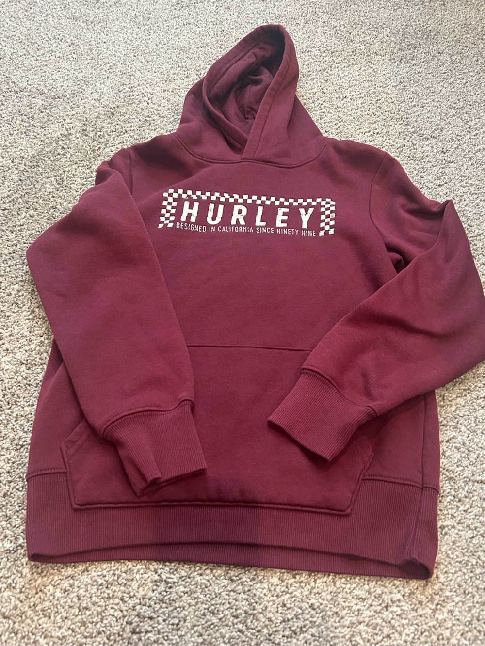 Hurley Men's Burgundy Hoodie with Checker Logo